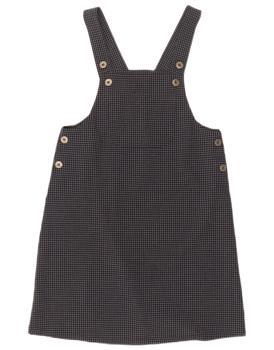 Vintage Womens Dungaree Dress UK 12 Medium Navy Blue Check