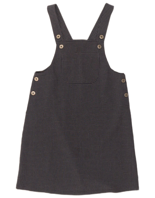 Vintage Womens Dungaree Dress UK 12 Medium Navy Blue Check