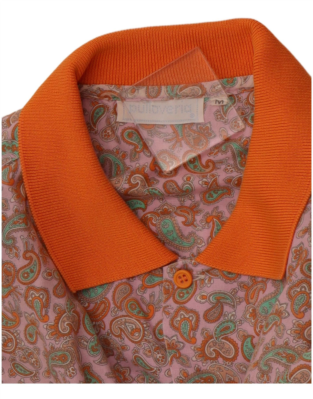 PULLOVERIA Mens Short Sleeve Shirt Medium Pink Paisley Retro