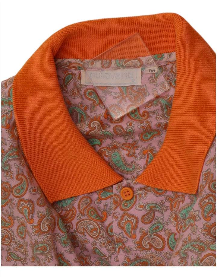 PULLOVERIA Mens Short Sleeve Shirt Medium Pink Paisley Retro