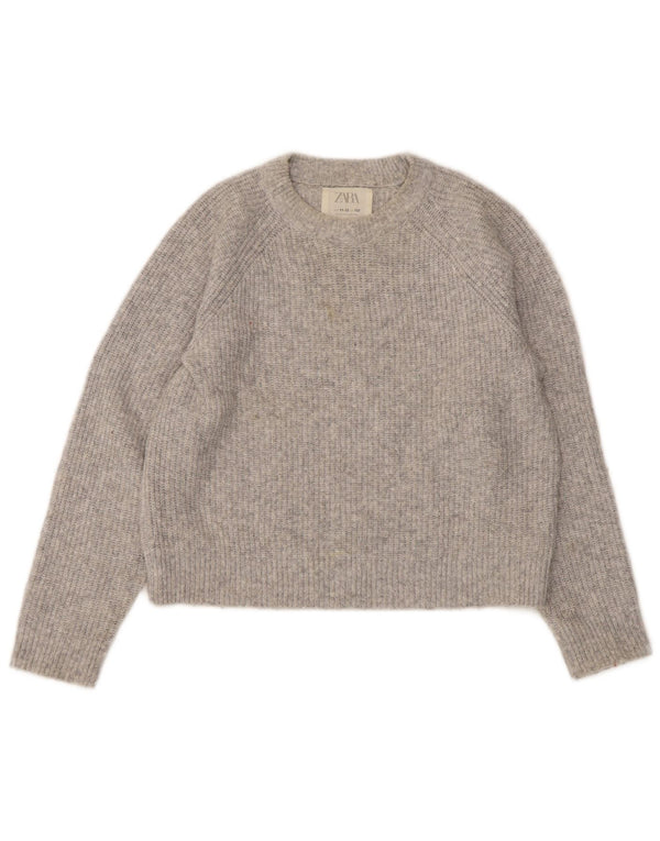 Zara Girls Crop Crew Neck Jumper Sweater 11-12 Years Grey Polyester