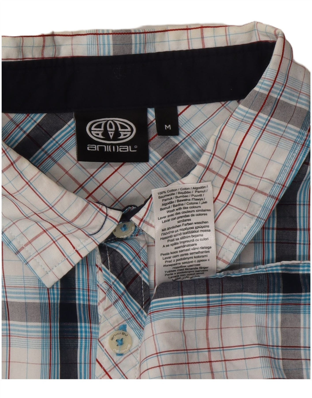 Animal Mens Short Sleeve Shirt Medium White Check Cotton