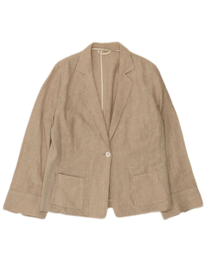 Paolo Tonali Womens 1 Button Blazer Jacket UK 12 Medium Beige Linen