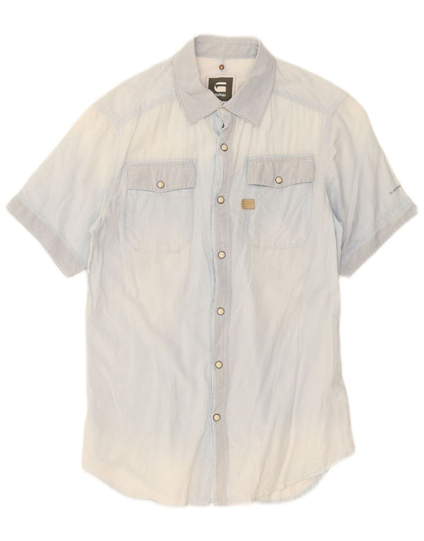 G-Star Mens Acid Wash Short Sleeve Shirt Small Blue Cotton