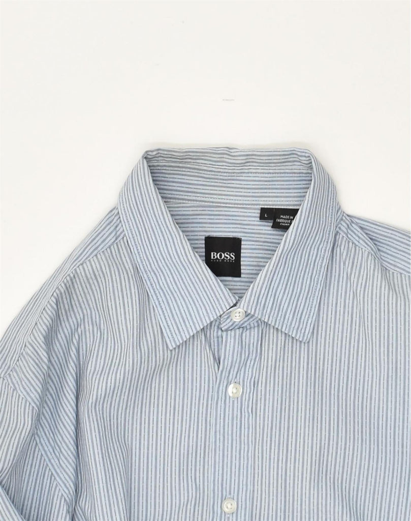 HUGO BOSS Mens Shirt Large Blue Striped Cotton | Vintage Hugo Boss | Thrift | Second-Hand Hugo Boss | Used Clothing | Messina Hembry 