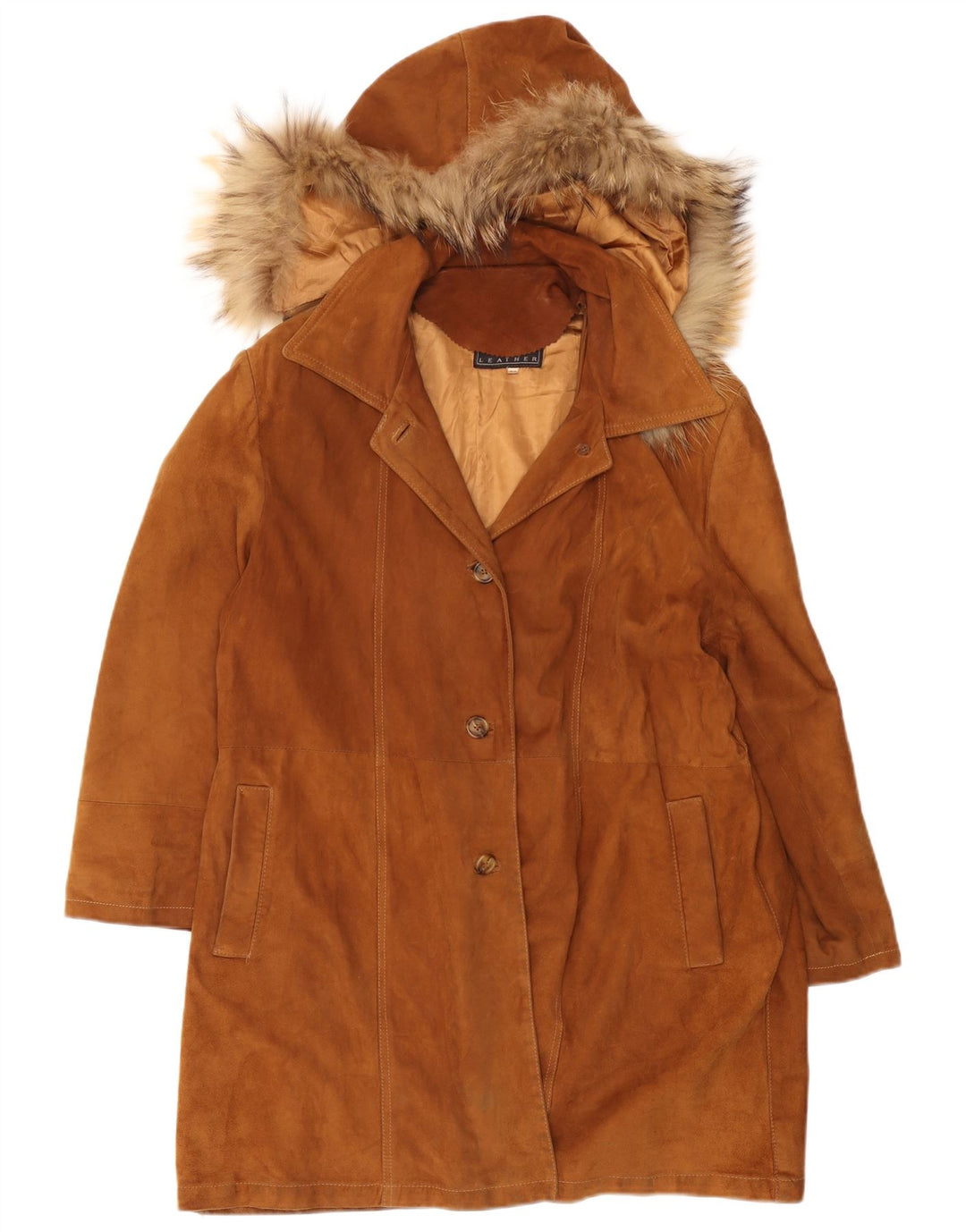 Roberta Ferrini Womens Hooded Suede Overcoat IT 44 Medium Brown Leather