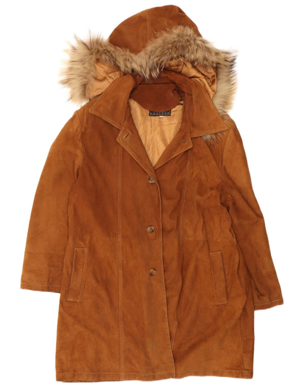 Roberta Ferrini Womens Hooded Suede Overcoat IT 44 Medium Brown Leather