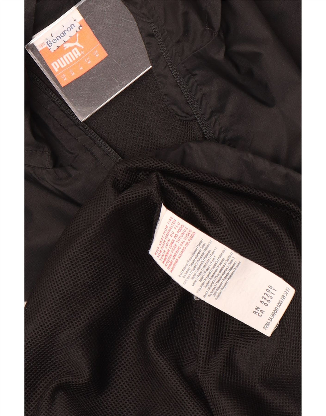 PUMA Mens Hooded Rain Jacket UK 38 Medium Black Nylon