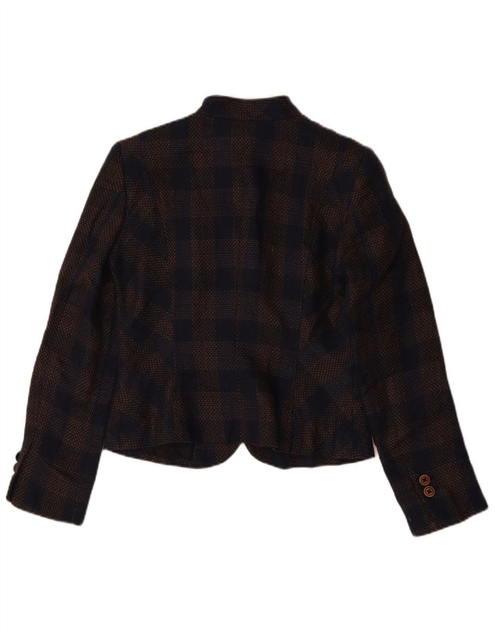 Brooks Brothers Womens Crop Blazer Jacket US 4 Small Navy Blue Check