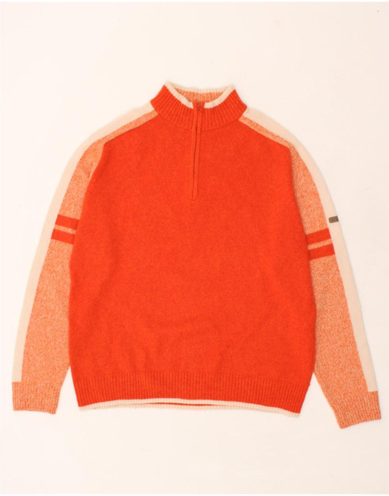 NAVIGARE Womens Zip Neck Jumper Sweater UK 16 Large Orange Colourblock | Vintage Navigare | Thrift | Second-Hand Navigare | Used Clothing | Messina Hembry 