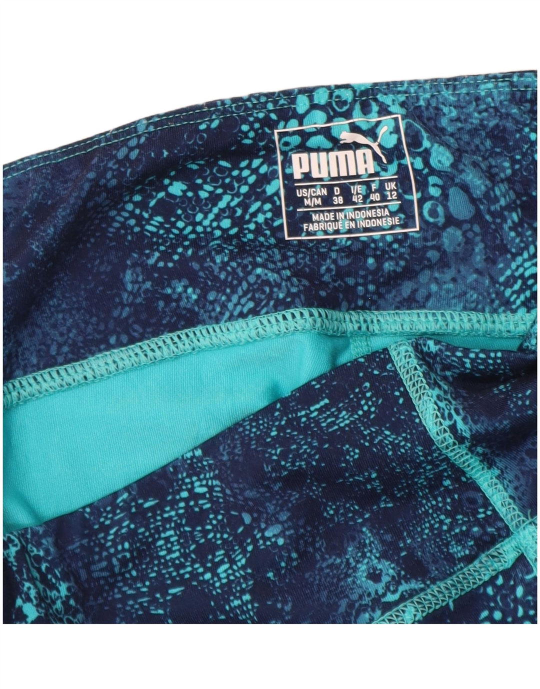 PUMA Womens Abstract Pattern Capri Leggings UK 12 Medium Blue Polyester