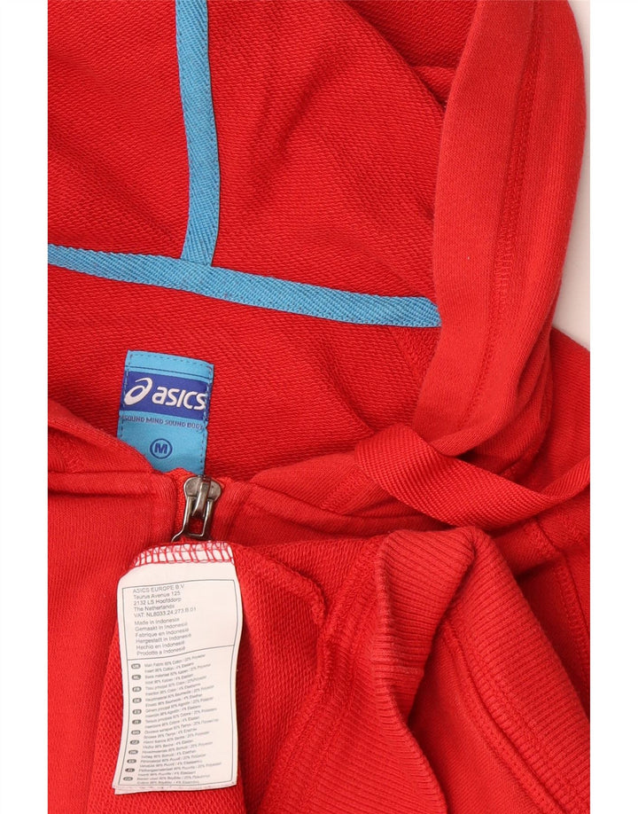 Asics Mens Zip Hoodie Sweater Medium Red Cotton