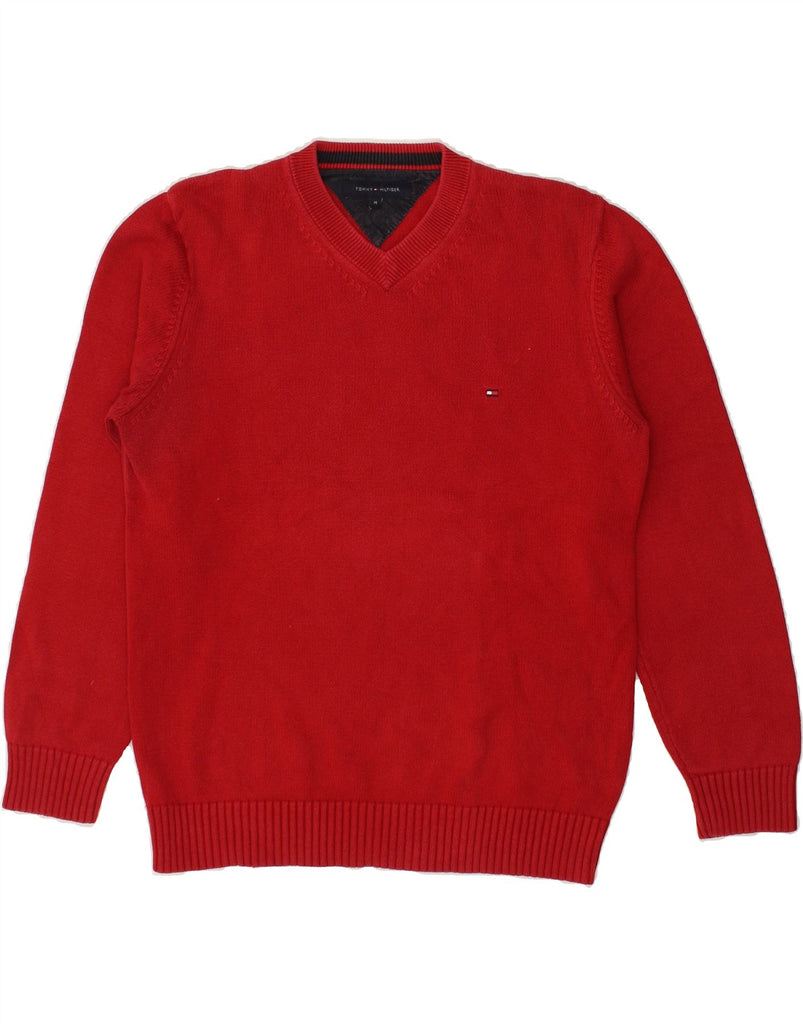 TOMMY HILFIGER Mens V-Neck Jumper Sweater Medium Red | Vintage Tommy Hilfiger | Thrift | Second-Hand Tommy Hilfiger | Used Clothing | Messina Hembry 