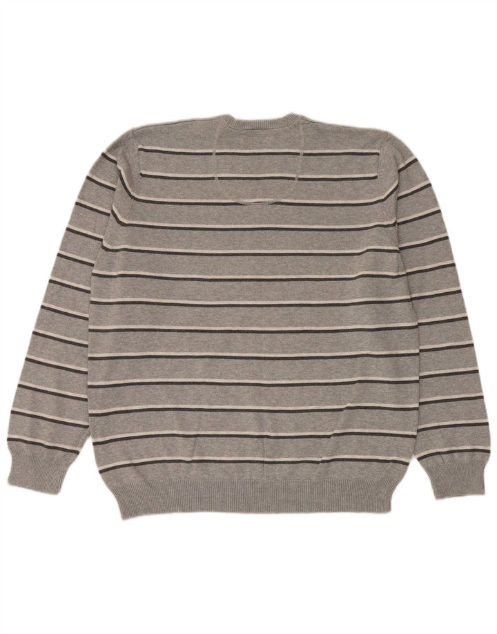 Marks & Spencer Mens Blue Harbour V-Neck Jumper Sweater XL Grey Striped