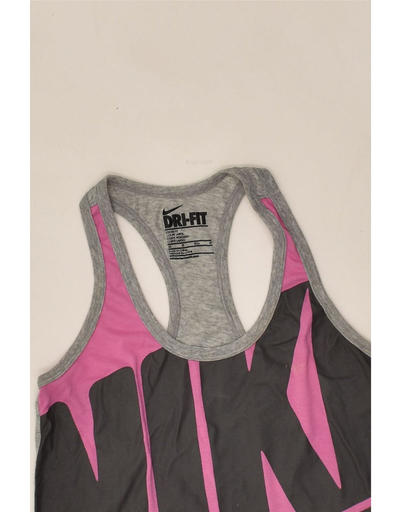 NIKE Womens Dri Fit Graphic Vest Top UK 6 XS Pink Colourblock | Vintage Nike | Thrift | Second-Hand Nike | Used Clothing | Messina Hembry 