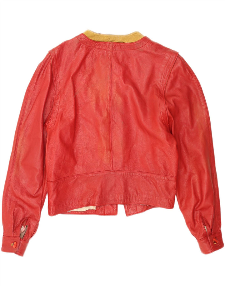 Marcos Womens Crop Leather Jacket IT 44 Medium Red Colourblock Leather