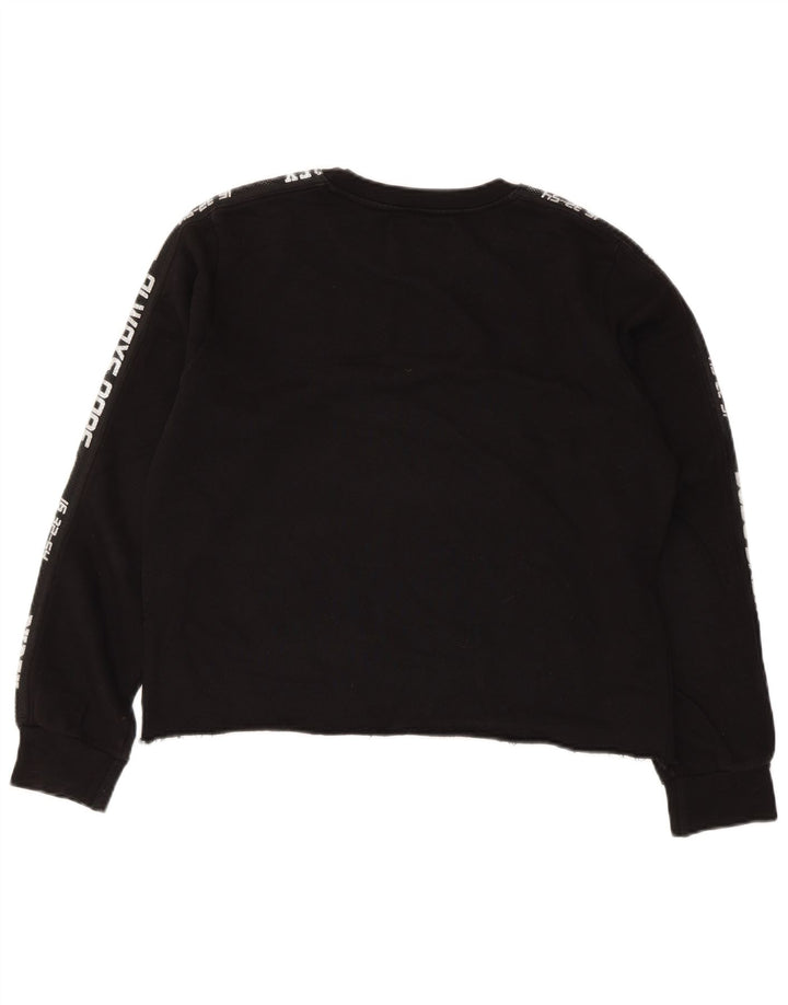 PYREX Womens Crop Graphic Sweatshirt Jumper UK 16 Large Black Cotton