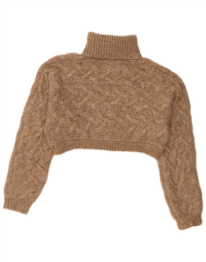 Zara Girls Crop Roll Neck Jumper Sweater 11-12 Years Brown Polyester