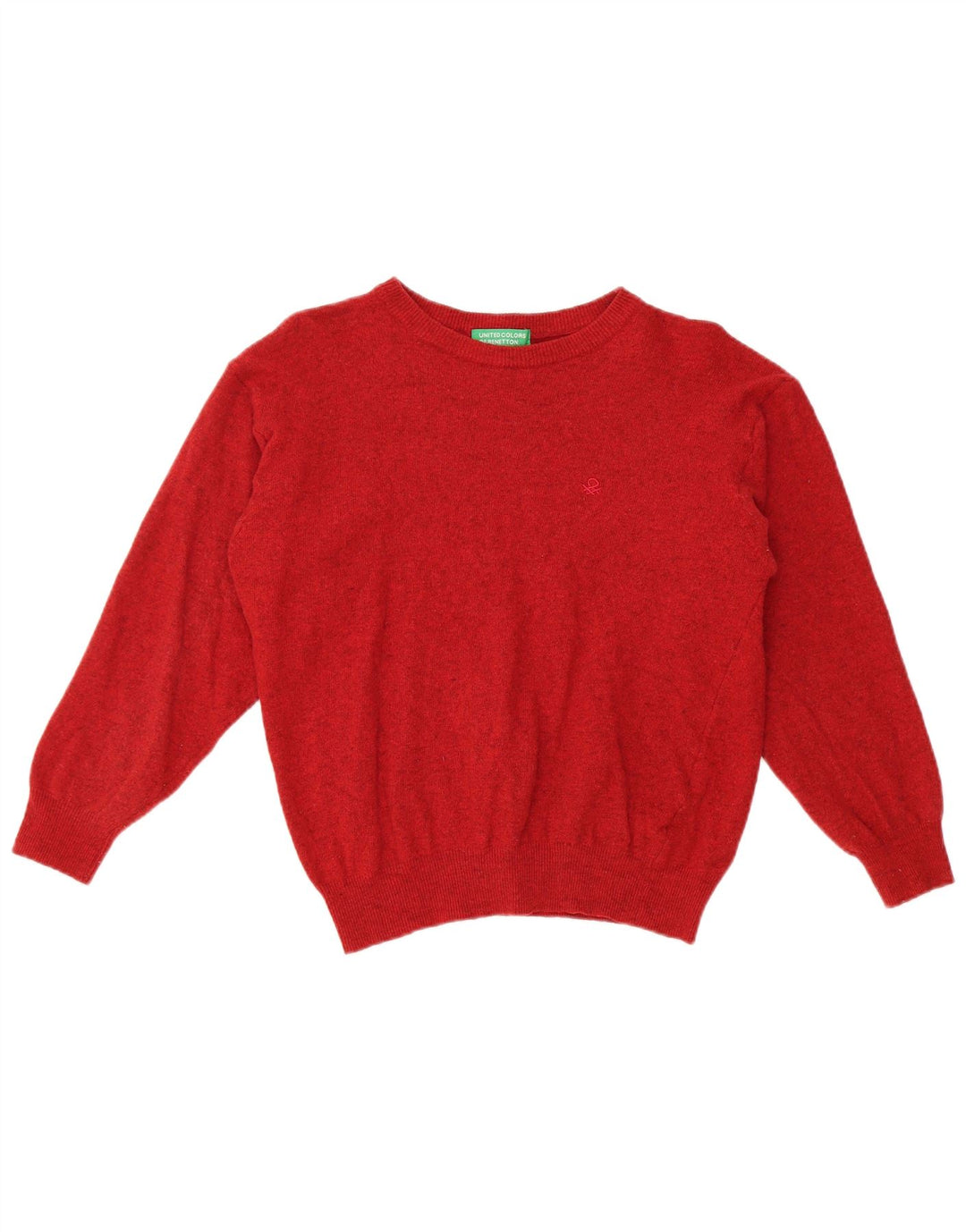 BENETTON Womens Crop Crew Neck Jumper Sweater UK 14 Medium Red Wool