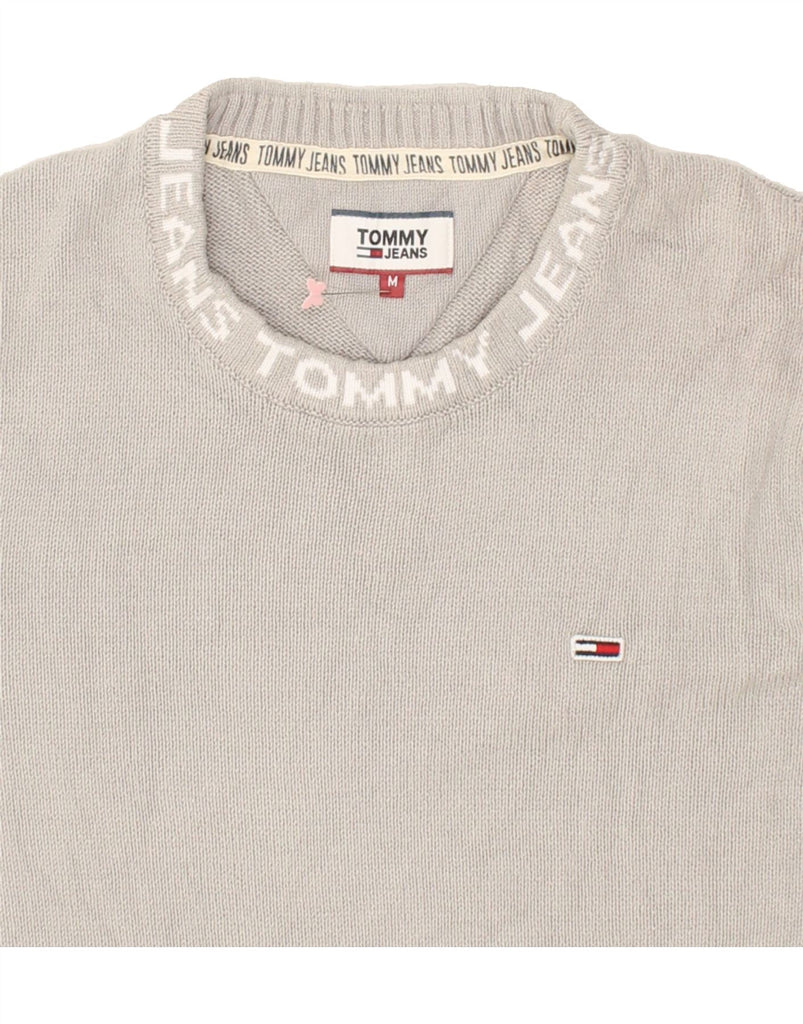 TOMMY HILFIGER Mens Graphic Crew Neck Jumper Sweater Medium Grey Cotton Vintage Tommy Hilfiger and Second-Hand Tommy Hilfiger from Messina Hembry 