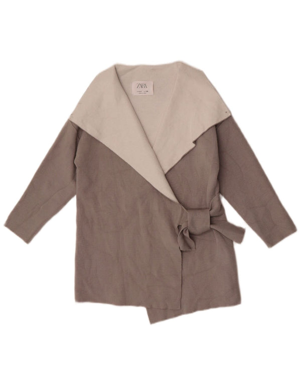 Zara Girls Wrap Cardigan Sweater 6-7 Years Grey Colourblock Viscose