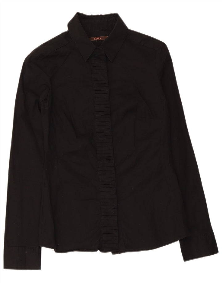 Reiss Womens Ruffle Front Shirt UK 6 XS  Black Cotton