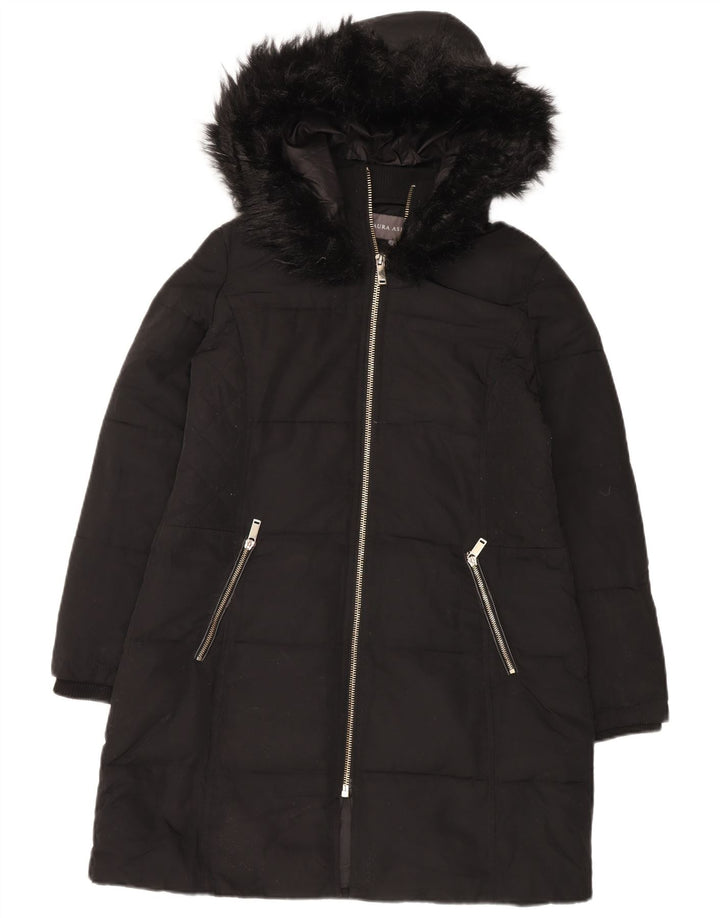 Laura Ashley Womens Hooded Padded Coat UK 12 Medium Black Polyester