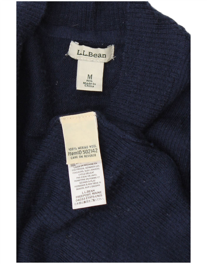 L.L.Bean Womens Open Cardigan Sweater UK 14 Medium Navy Blue Wool