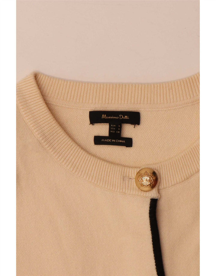 Massimo Dutti Womens Crop Cardigan Sweater UK 10 Small Beige Viscose