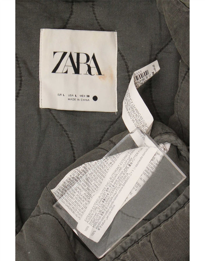 Zara Womens Oversized Quilted Jacket UK 16 Large Grey Lyocell