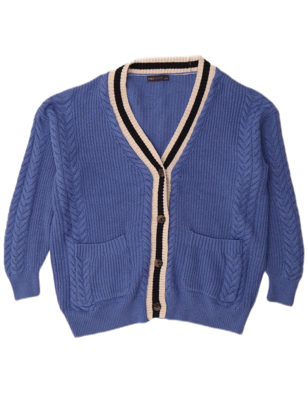 Marks & Spencer Womens Oversized Cardigan Sweater UK 16 Large Blue Cotton