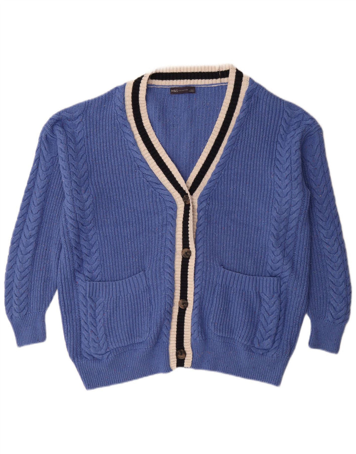 Marks & Spencer Womens Oversized Cardigan Sweater UK 16 Large Blue Cotton