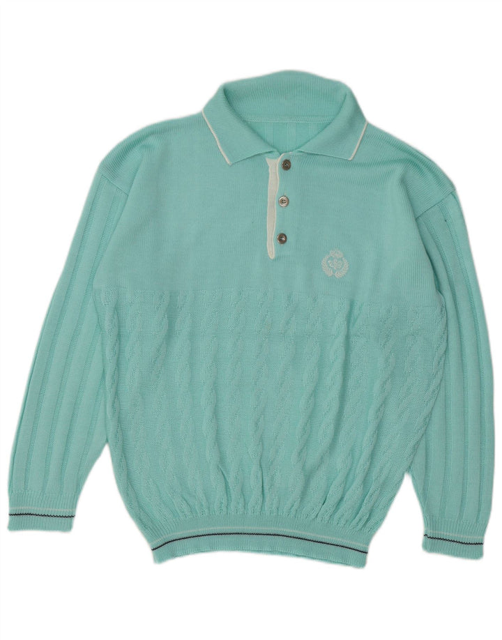 Vintage Mens Polo Neck Jumper Sweater Medium Turquoise