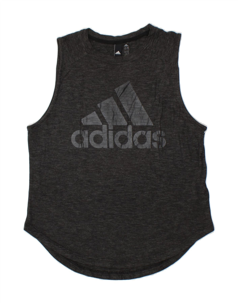 ADIDAS Womens Graphic Vest Top UK 12/14 Medium Black Cotton | Vintage Adidas | Thrift | Second-Hand Adidas | Used Clothing | Messina Hembry 