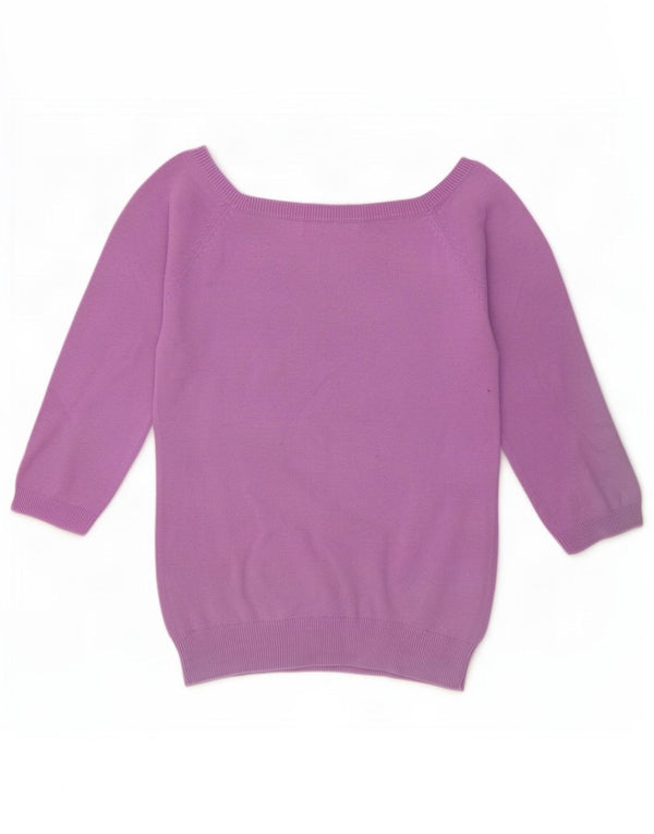 Zara Womens Crop 3/4 Sleeve Boat Neck Jumper Sweater UK 10 Small Purple