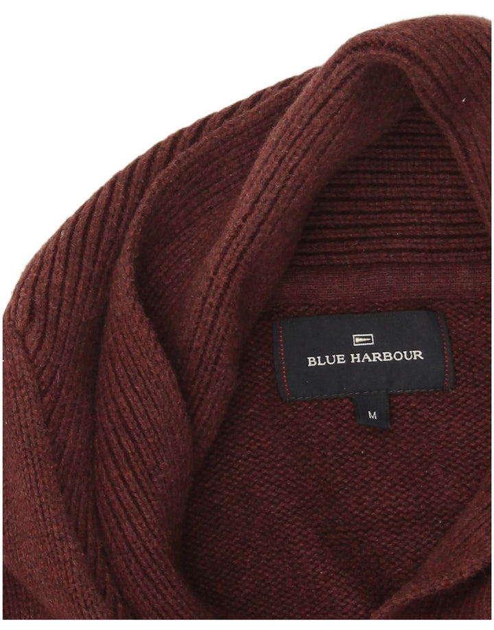 Marks & Spencer Mens Blue Harbour Shawl Neck Jumper Sweater Medium Burgundy