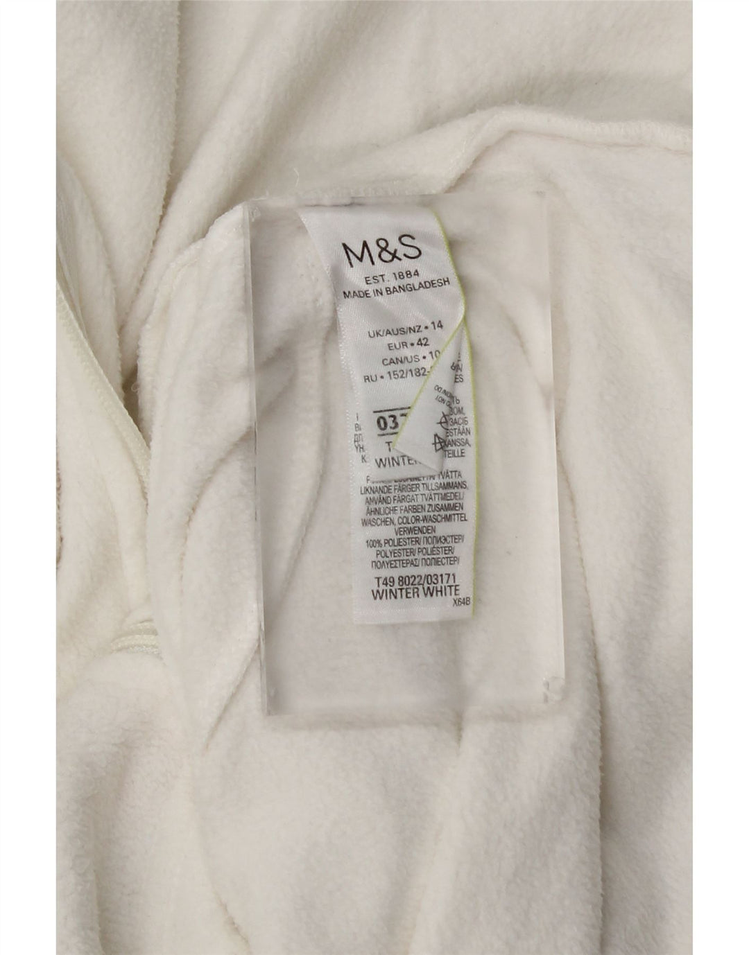 Marks & Spencer Womens Fleece Jacket UK 14 Large White Polyester