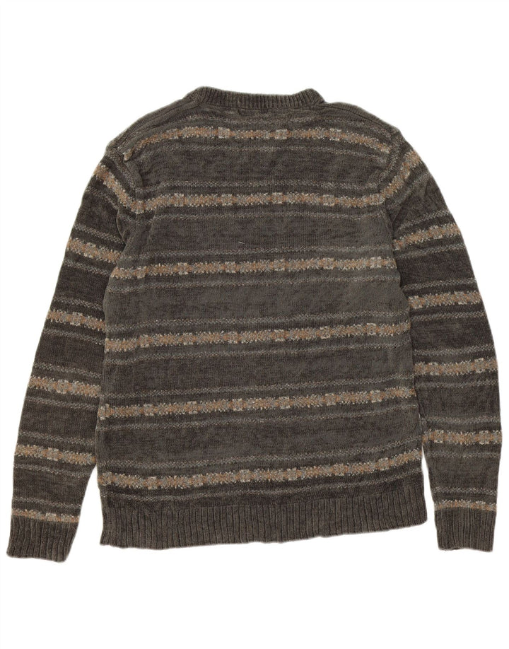 Dockers Mens Crew Neck Jumper Sweater Medium Grey Fair Isle Acrylic