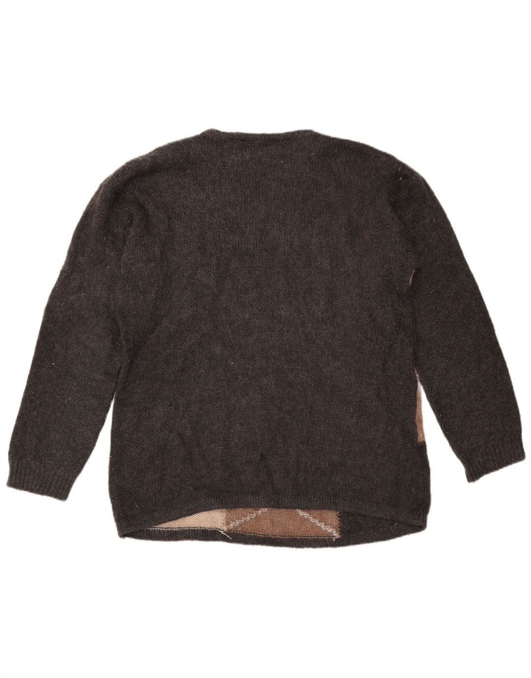 VINTAGE Womens Boat Neck Jumper Sweater UK 16 Large Grey Geometric