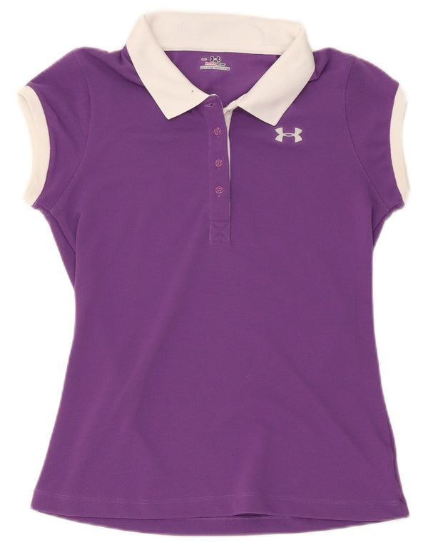 Under Armour Womens Heat Gear Polo Shirt UK 12 Medium Purple Colourblock
