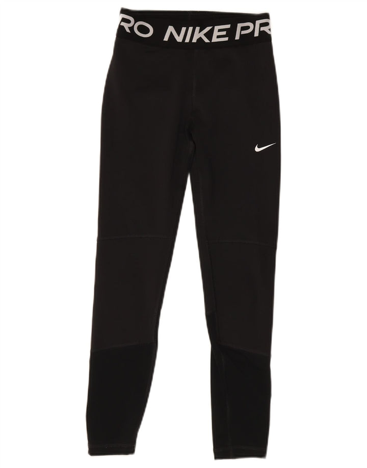 NIKE Girls Dri Fit Graphic Leggings 10-11 Years Medium Black Polyester