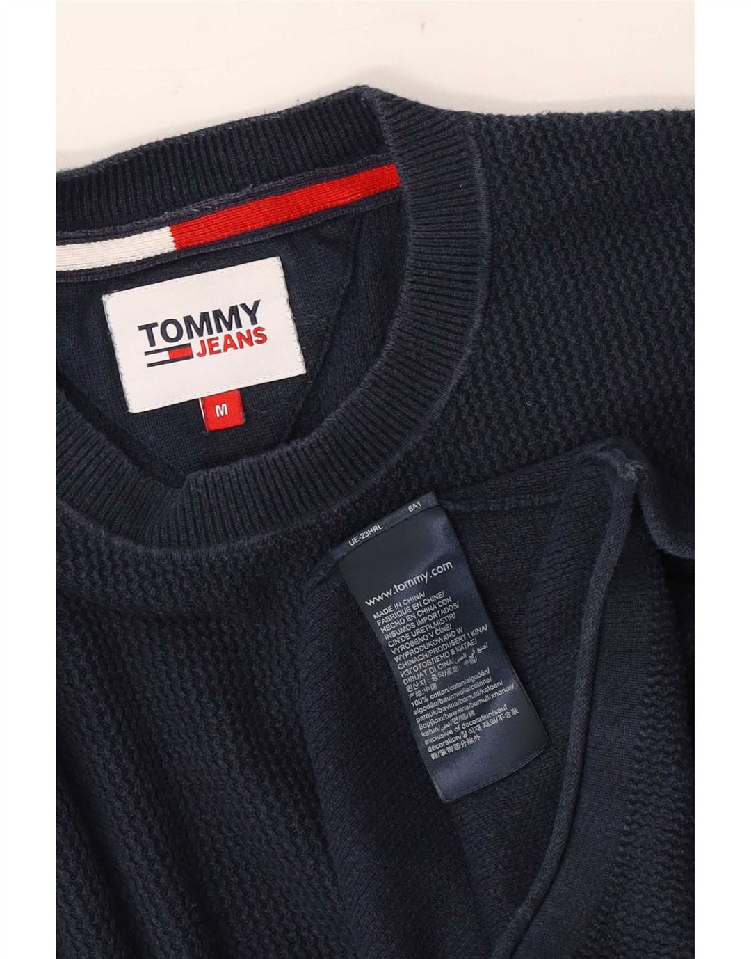 Tommy Hilfiger Mens Crew Neck Jumper Sweater Medium Navy Blue Cotton