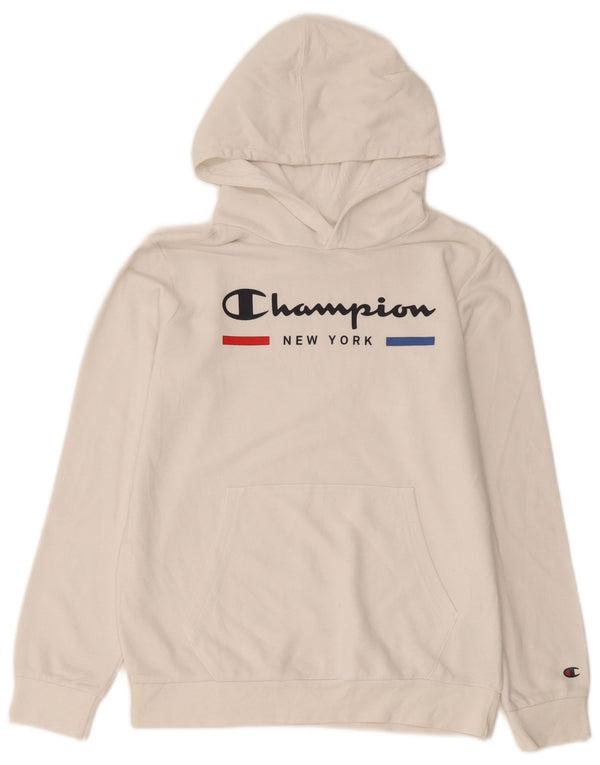 Champion Boys Graphic Hoodie Jumper 13-14 Years XL White Cotton