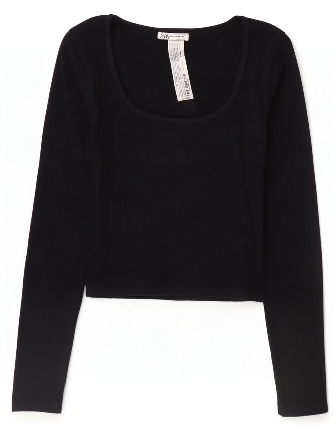 Zara Womens Crop Top Long Sleeve UK 12 Medium Black Polyamide