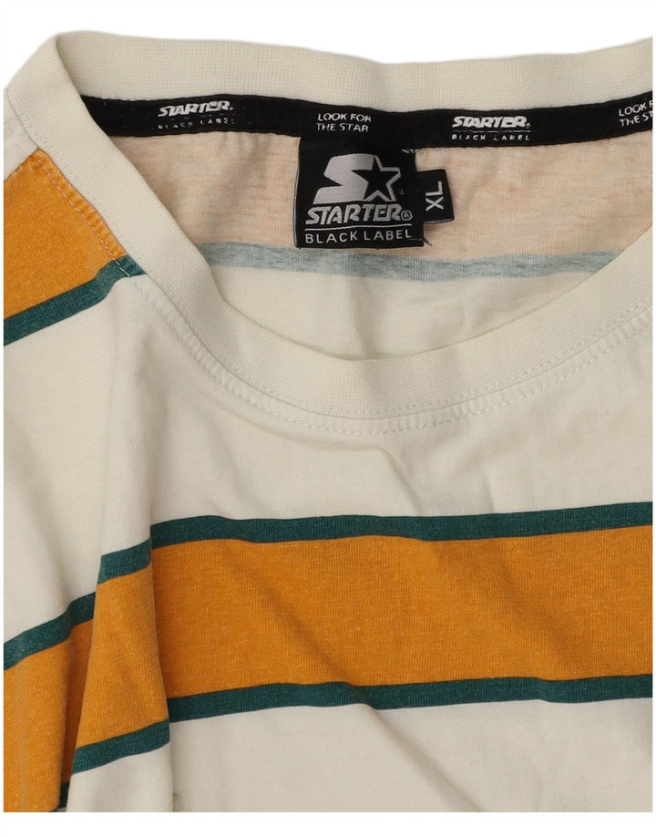 Starter Mens T-Shirt Top XL White Striped Cotton