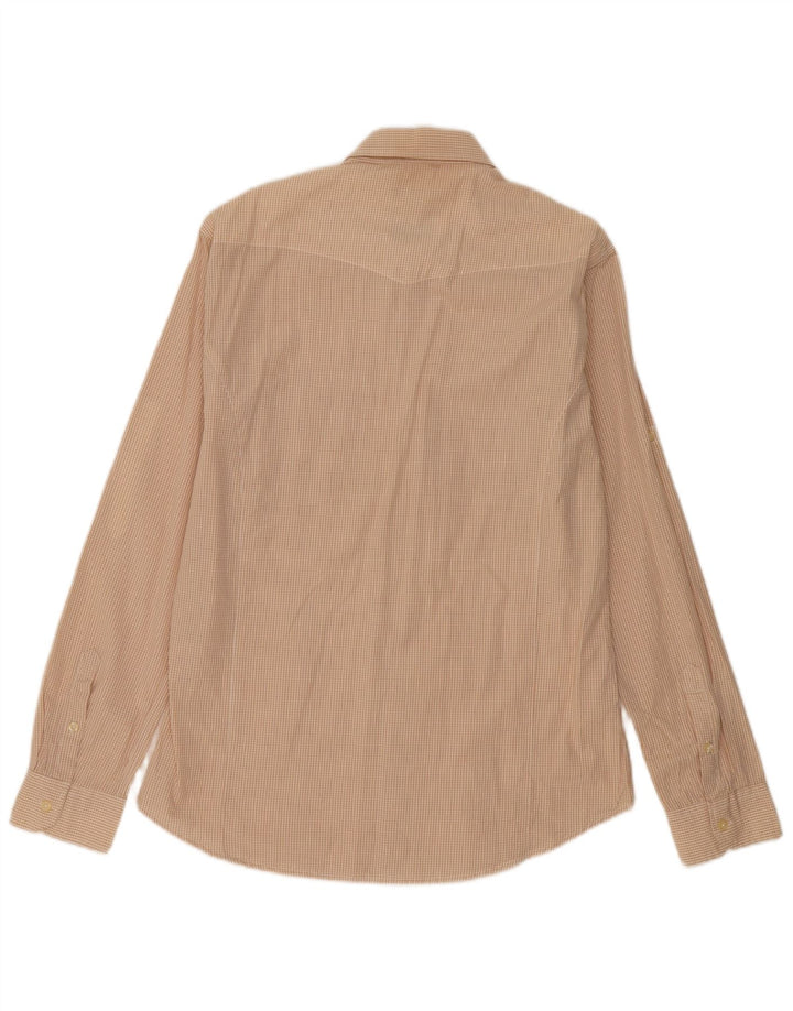 Carrera Mens Slim Fit Shirt Large Beige Gingham Cotton