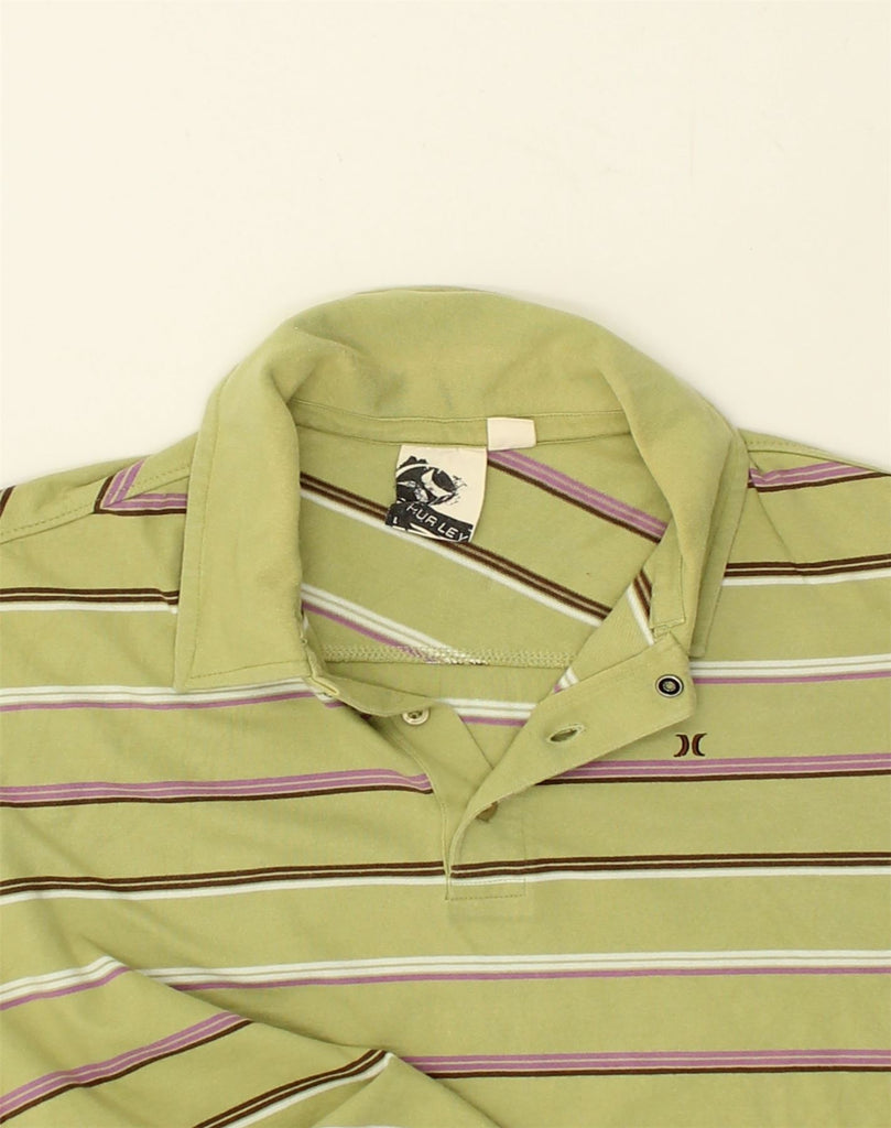 HURLEY Mens Polo Shirt Large Green Striped Cotton | Vintage Hurley | Thrift | Second-Hand Hurley | Used Clothing | Messina Hembry 