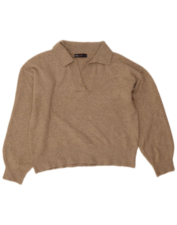 Marks & Spencer Womens Crop Polo Neck Jumper Sweater UK 14 Medium Beige