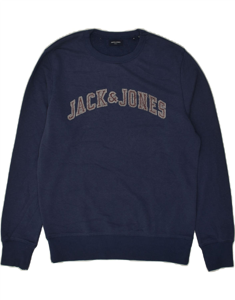 JACK & JONES Mens Graphic Sweatshirt Jumper Small Navy Blue Cotton | Vintage Jack & Jones | Thrift | Second-Hand Jack & Jones | Used Clothing | Messina Hembry 