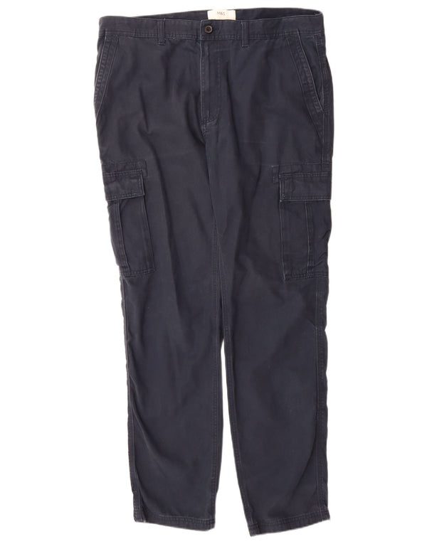 Marks & Spencer Mens Tapered Cargo Trousers W36 L33 Navy Blue Cotton